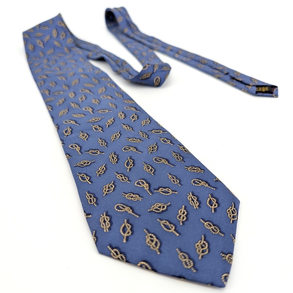 Alynn Neckwear Sailors Knots Silk Tie Blue Nautical Rope Pattern Made in USA